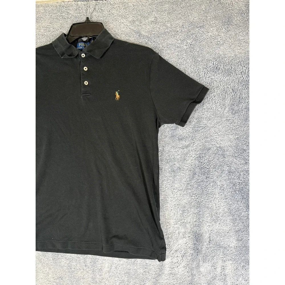 Polo Ralph Lauren Mens Custom Slim Fit Short Sleeve Polo Shirt Black Medium